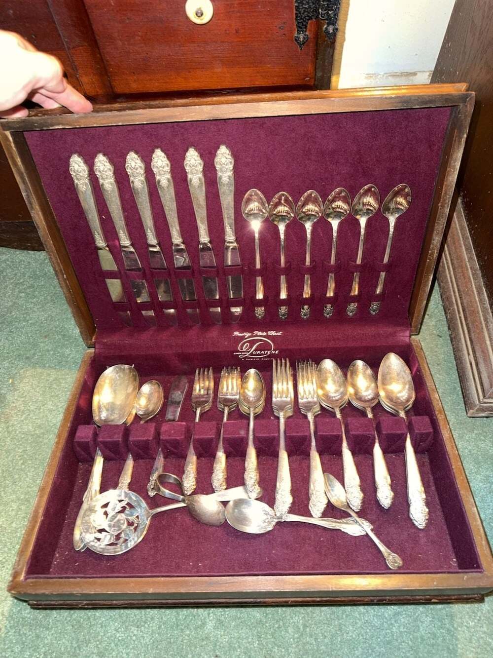 Vintage Prestige Plate Chest Silverware Flatware Set in Luratene Lined Wood Case